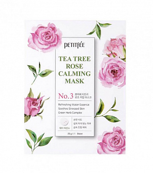 Petitfee Успокаивающая маска для лица с экстрактом чайного дерева и розы Tea Tree Rose Calming Mask - фото и картинки